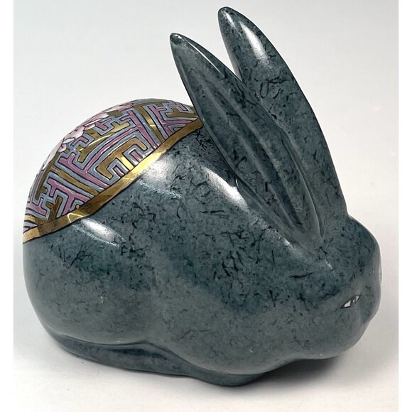 VTG 5" Porcelain Hand Painted Cloisonne Bunny RABBIT FIGURINE Teal Macau EUC - Picture 3 of 5